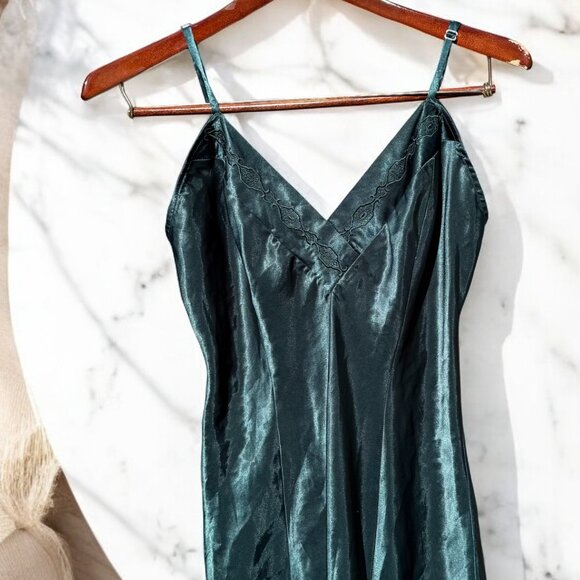 Vintage Inner Most Green Midi Slip Dress Size Medium Front Slits Night Dress Y2K - Picture 13 of 13